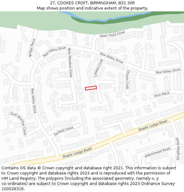 27, COOKES CROFT, BIRMINGHAM, B31 3XR: Location map and indicative extent of plot