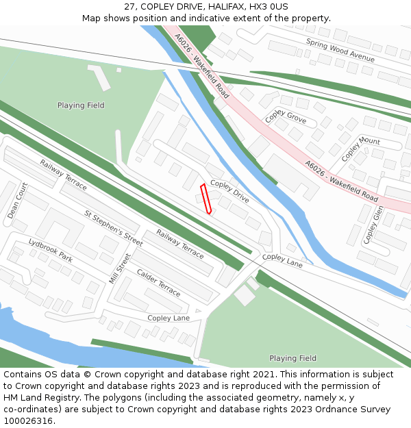 27, COPLEY DRIVE, HALIFAX, HX3 0US: Location map and indicative extent of plot