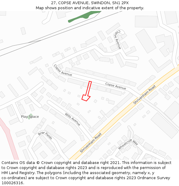 27, COPSE AVENUE, SWINDON, SN1 2PX: Location map and indicative extent of plot