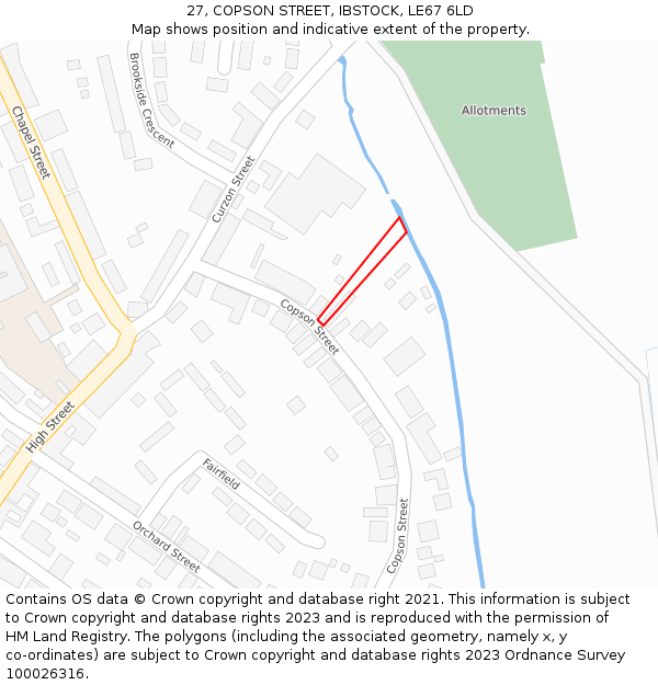 27, COPSON STREET, IBSTOCK, LE67 6LD: Location map and indicative extent of plot