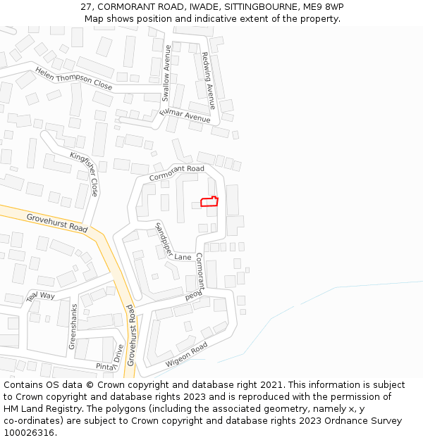 27, CORMORANT ROAD, IWADE, SITTINGBOURNE, ME9 8WP: Location map and indicative extent of plot