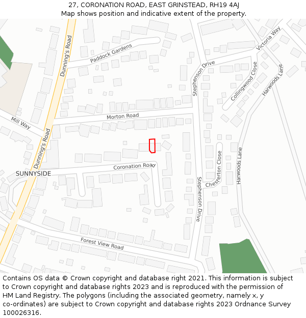 27, CORONATION ROAD, EAST GRINSTEAD, RH19 4AJ: Location map and indicative extent of plot