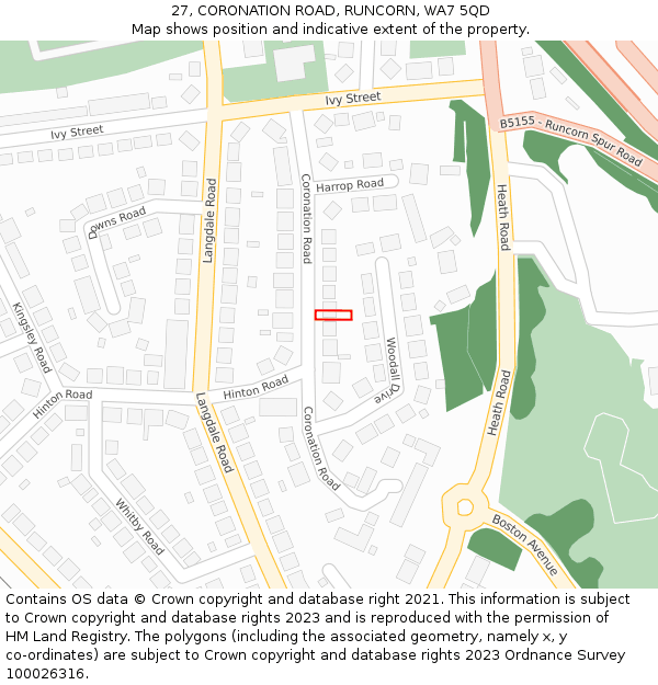 27, CORONATION ROAD, RUNCORN, WA7 5QD: Location map and indicative extent of plot