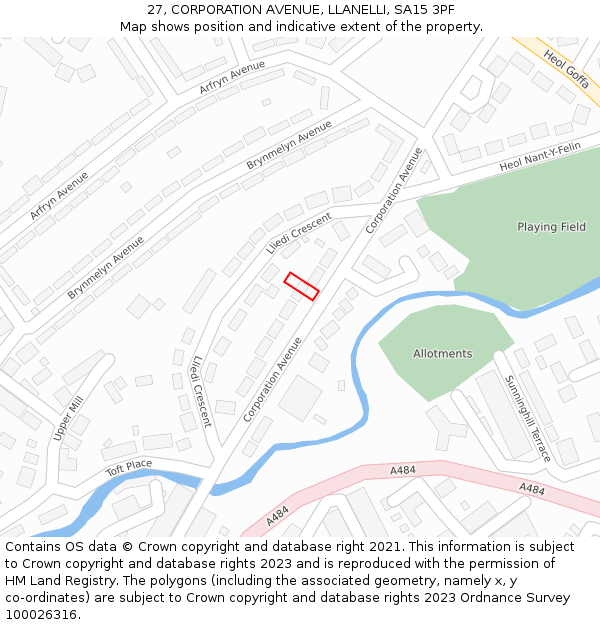 27, CORPORATION AVENUE, LLANELLI, SA15 3PF: Location map and indicative extent of plot