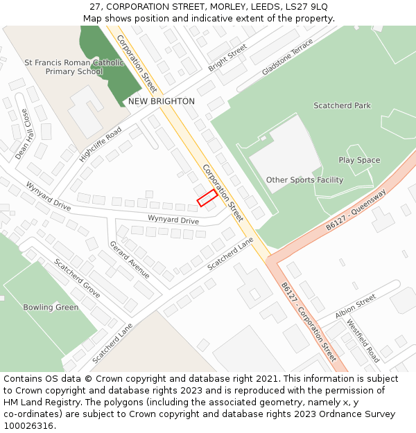 27, CORPORATION STREET, MORLEY, LEEDS, LS27 9LQ: Location map and indicative extent of plot