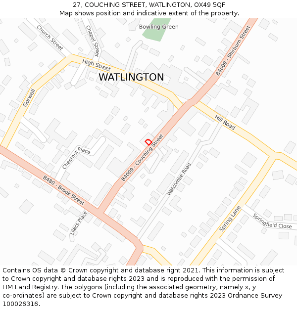 27, COUCHING STREET, WATLINGTON, OX49 5QF: Location map and indicative extent of plot