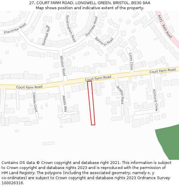 27, COURT FARM ROAD, LONGWELL GREEN, BRISTOL, BS30 9AA: Location map and indicative extent of plot