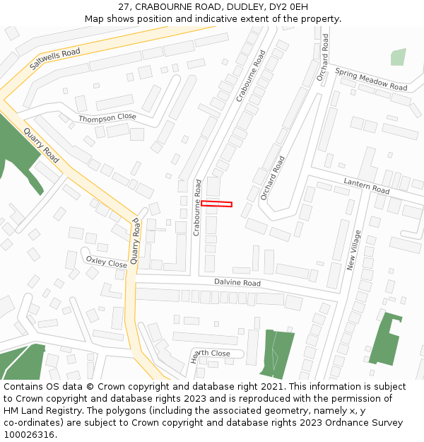 27, CRABOURNE ROAD, DUDLEY, DY2 0EH: Location map and indicative extent of plot