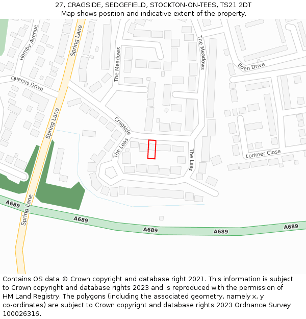 27, CRAGSIDE, SEDGEFIELD, STOCKTON-ON-TEES, TS21 2DT: Location map and indicative extent of plot