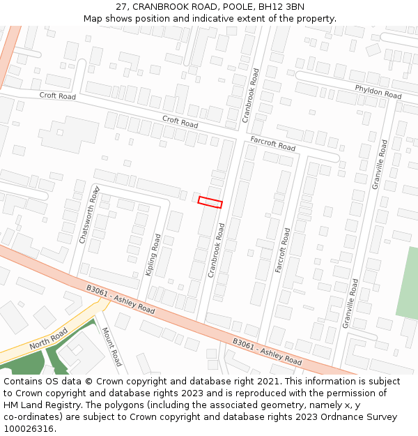 27, CRANBROOK ROAD, POOLE, BH12 3BN: Location map and indicative extent of plot