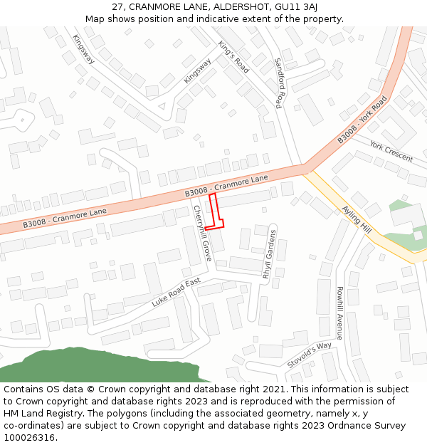 27, CRANMORE LANE, ALDERSHOT, GU11 3AJ: Location map and indicative extent of plot