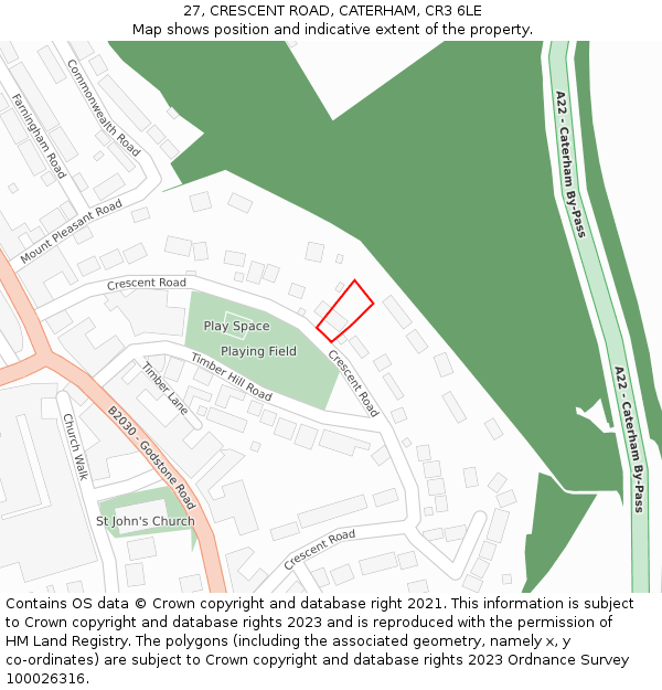 27, CRESCENT ROAD, CATERHAM, CR3 6LE: Location map and indicative extent of plot