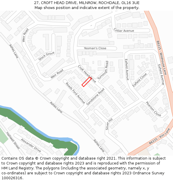 27, CROFT HEAD DRIVE, MILNROW, ROCHDALE, OL16 3UE: Location map and indicative extent of plot