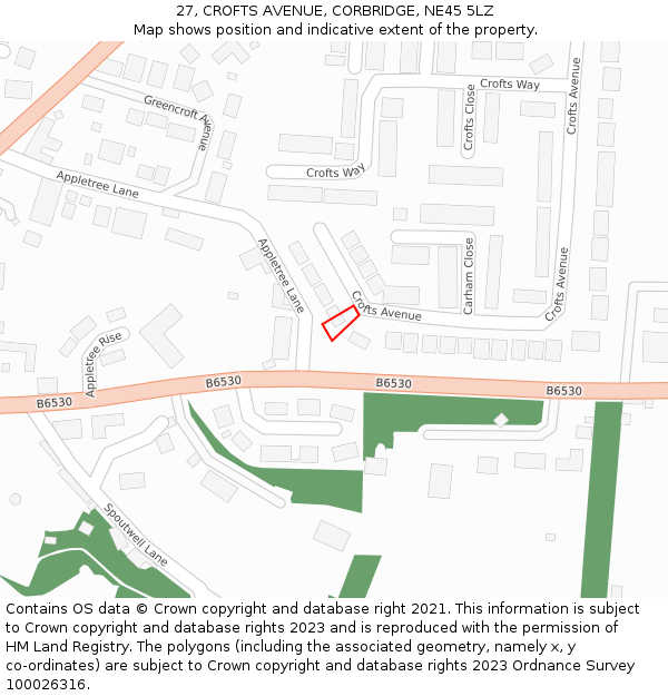 27, CROFTS AVENUE, CORBRIDGE, NE45 5LZ: Location map and indicative extent of plot