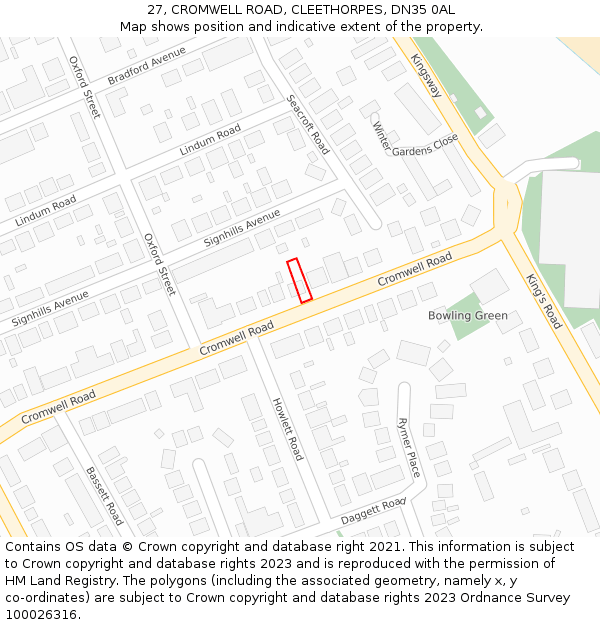 27, CROMWELL ROAD, CLEETHORPES, DN35 0AL: Location map and indicative extent of plot