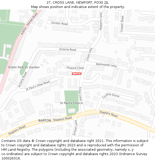 27, CROSS LANE, NEWPORT, PO30 2JL: Location map and indicative extent of plot