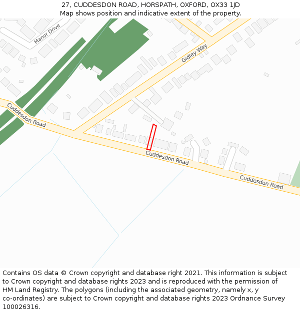 27, CUDDESDON ROAD, HORSPATH, OXFORD, OX33 1JD: Location map and indicative extent of plot