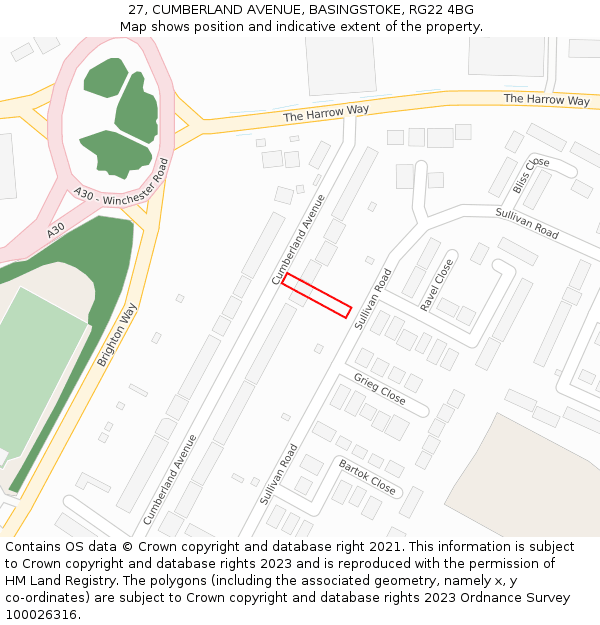 27, CUMBERLAND AVENUE, BASINGSTOKE, RG22 4BG: Location map and indicative extent of plot