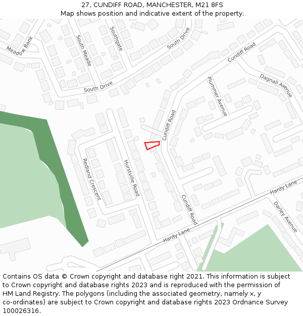 27, CUNDIFF ROAD, MANCHESTER, M21 8FS: Location map and indicative extent of plot