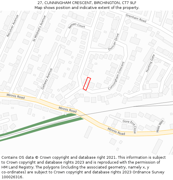 27, CUNNINGHAM CRESCENT, BIRCHINGTON, CT7 9LF: Location map and indicative extent of plot