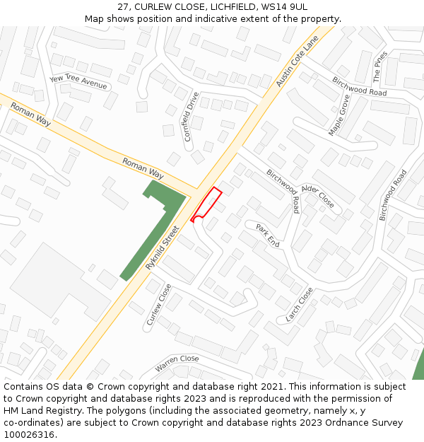 27, CURLEW CLOSE, LICHFIELD, WS14 9UL: Location map and indicative extent of plot