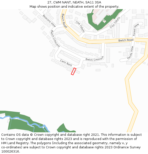 27, CWM NANT, NEATH, SA11 3SA: Location map and indicative extent of plot