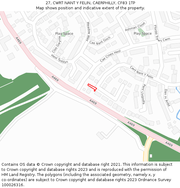 27, CWRT NANT Y FELIN, CAERPHILLY, CF83 1TP: Location map and indicative extent of plot