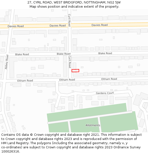 27, CYRIL ROAD, WEST BRIDGFORD, NOTTINGHAM, NG2 5JW: Location map and indicative extent of plot