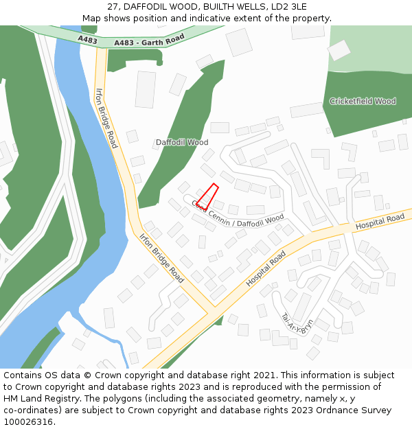 27, DAFFODIL WOOD, BUILTH WELLS, LD2 3LE: Location map and indicative extent of plot