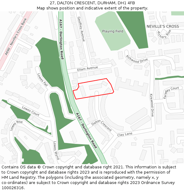 27, DALTON CRESCENT, DURHAM, DH1 4FB: Location map and indicative extent of plot