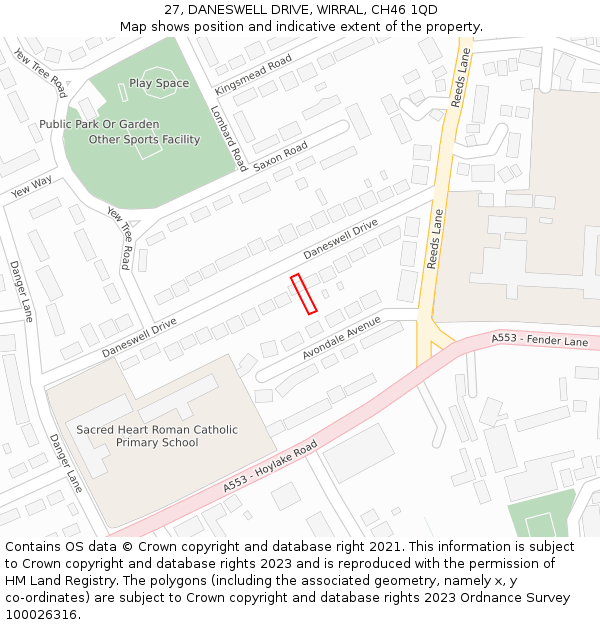 27, DANESWELL DRIVE, WIRRAL, CH46 1QD: Location map and indicative extent of plot