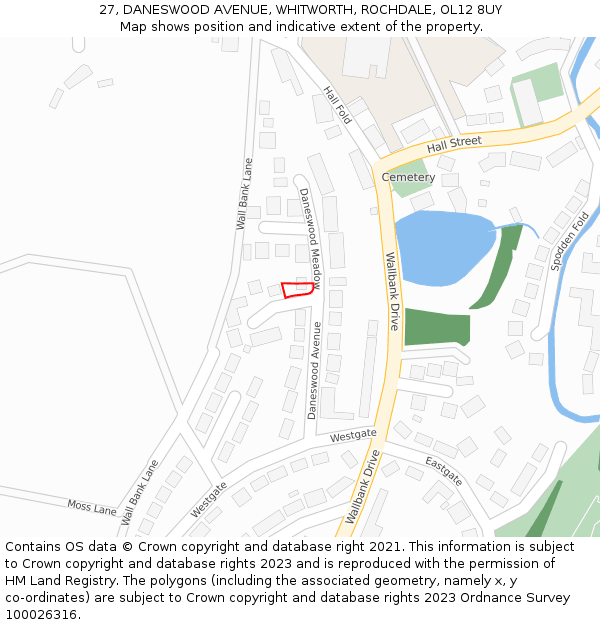 27, DANESWOOD AVENUE, WHITWORTH, ROCHDALE, OL12 8UY: Location map and indicative extent of plot