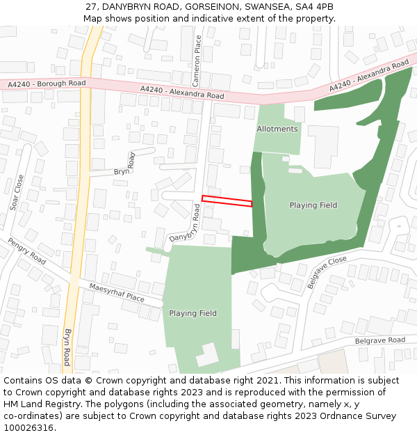 27, DANYBRYN ROAD, GORSEINON, SWANSEA, SA4 4PB: Location map and indicative extent of plot