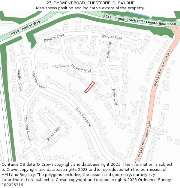 27, DARWENT ROAD, CHESTERFIELD, S41 0UE: Location map and indicative extent of plot