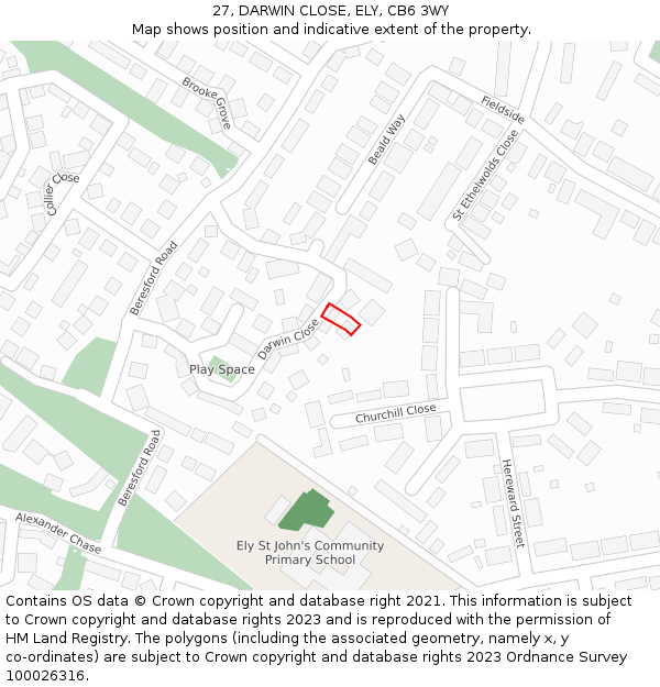 27, DARWIN CLOSE, ELY, CB6 3WY: Location map and indicative extent of plot