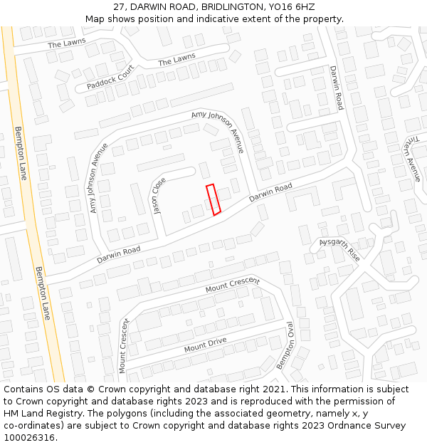 27, DARWIN ROAD, BRIDLINGTON, YO16 6HZ: Location map and indicative extent of plot