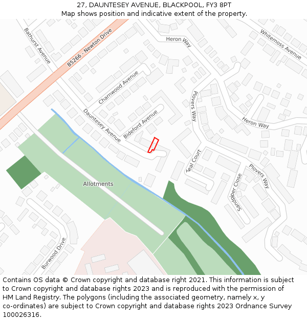 27, DAUNTESEY AVENUE, BLACKPOOL, FY3 8PT: Location map and indicative extent of plot