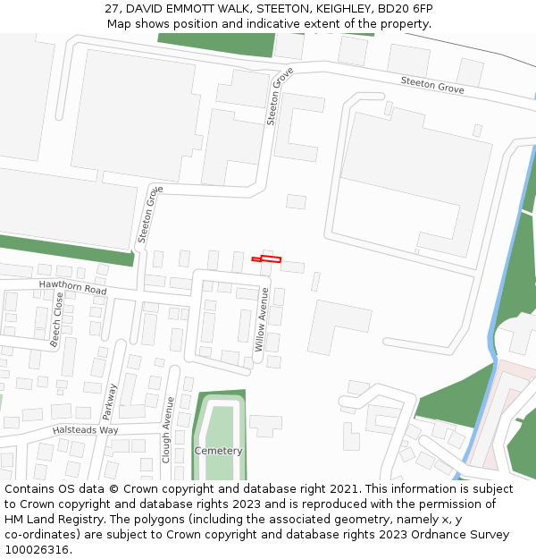 27, DAVID EMMOTT WALK, STEETON, KEIGHLEY, BD20 6FP: Location map and indicative extent of plot