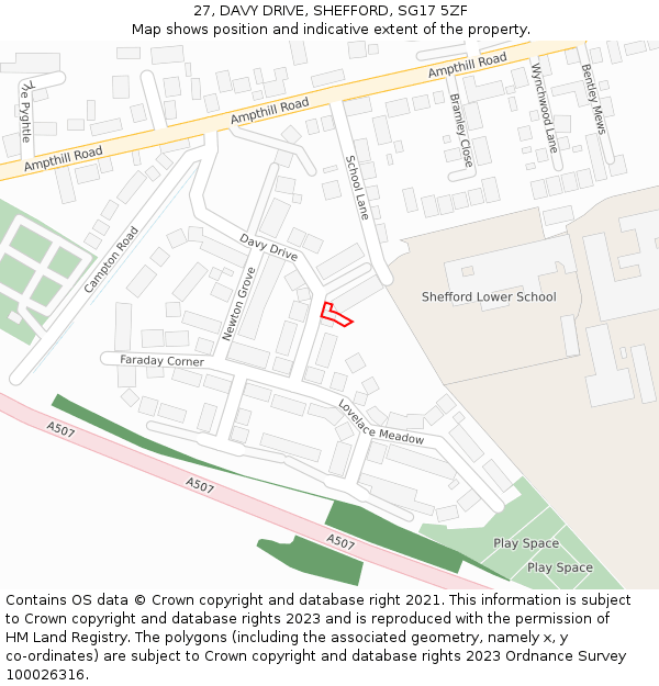 27, DAVY DRIVE, SHEFFORD, SG17 5ZF: Location map and indicative extent of plot