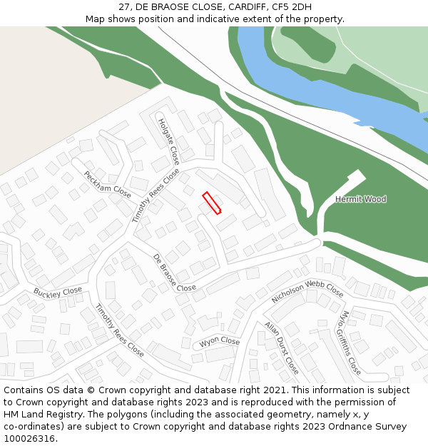 27, DE BRAOSE CLOSE, CARDIFF, CF5 2DH: Location map and indicative extent of plot