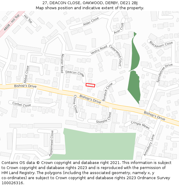 27, DEACON CLOSE, OAKWOOD, DERBY, DE21 2BJ: Location map and indicative extent of plot