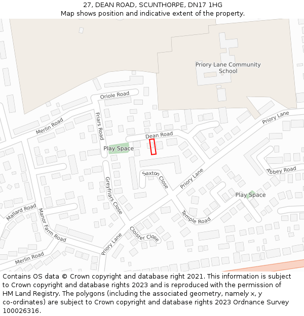 27, DEAN ROAD, SCUNTHORPE, DN17 1HG: Location map and indicative extent of plot