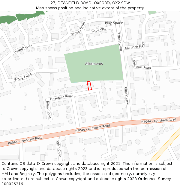 27, DEANFIELD ROAD, OXFORD, OX2 9DW: Location map and indicative extent of plot