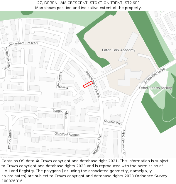 27, DEBENHAM CRESCENT, STOKE-ON-TRENT, ST2 9PF: Location map and indicative extent of plot