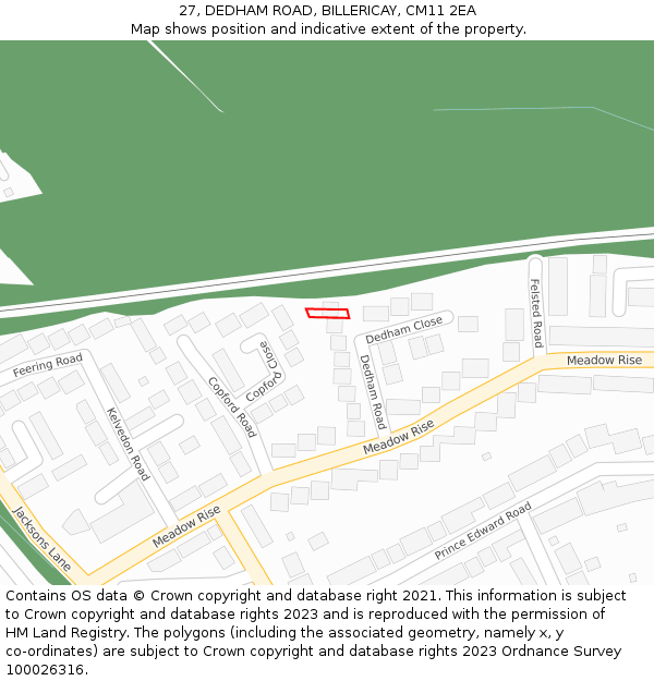 27, DEDHAM ROAD, BILLERICAY, CM11 2EA: Location map and indicative extent of plot