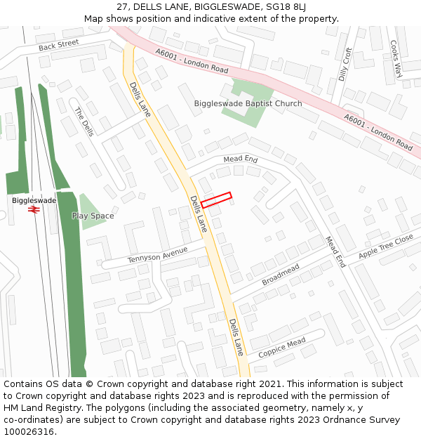 27, DELLS LANE, BIGGLESWADE, SG18 8LJ: Location map and indicative extent of plot