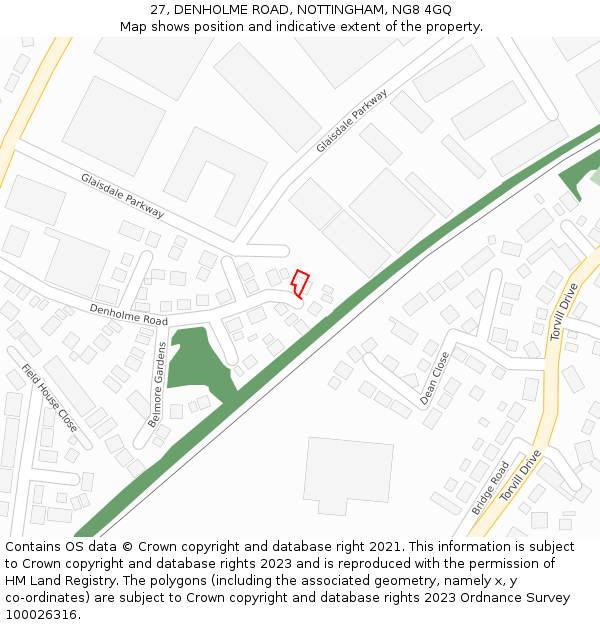 27, DENHOLME ROAD, NOTTINGHAM, NG8 4GQ: Location map and indicative extent of plot