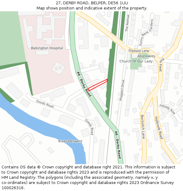 27, DERBY ROAD, BELPER, DE56 1UU: Location map and indicative extent of plot