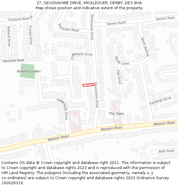 27, DEVONSHIRE DRIVE, MICKLEOVER, DERBY, DE3 9HA: Location map and indicative extent of plot