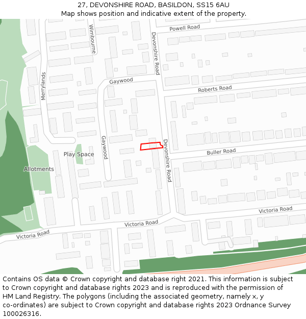 27, DEVONSHIRE ROAD, BASILDON, SS15 6AU: Location map and indicative extent of plot